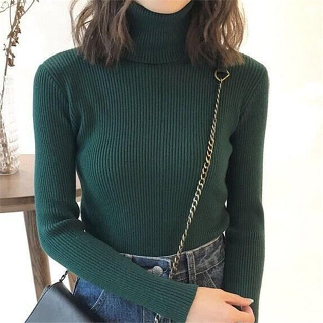 Sweater casual solid turtleneck female pullover