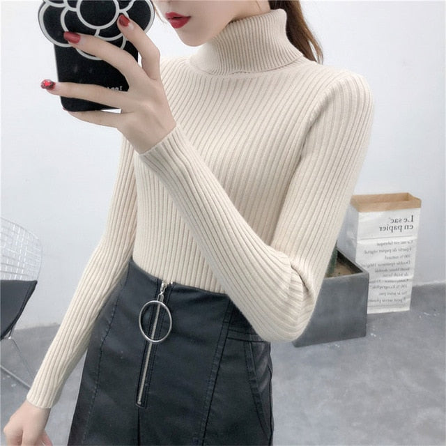 Sweater casual solid turtleneck female pullover