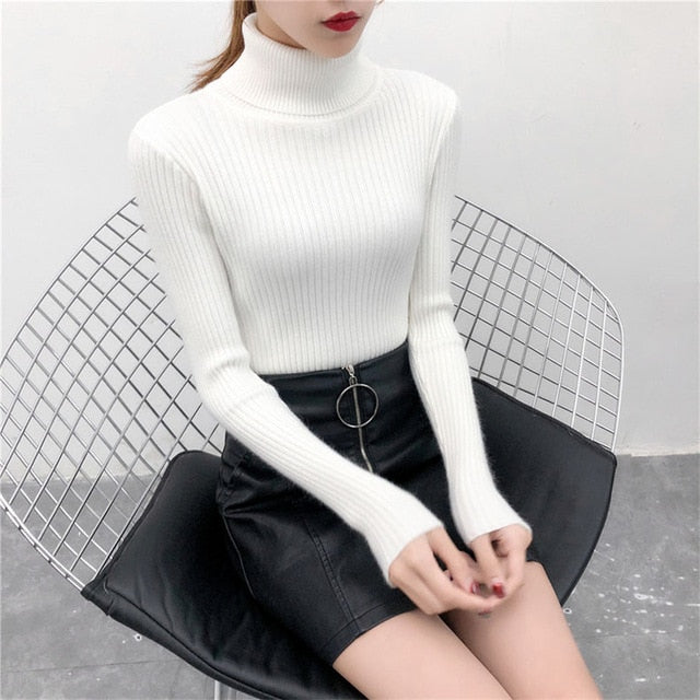 Sweater casual solid turtleneck female pullover