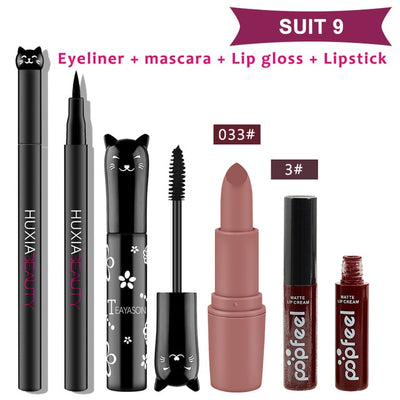 4 unids/set de maquillaje para gatos, incluyendo lápiz labial, delineador de ojos, máscara de pestañas, sombra de ojos, Kit de maquillaje, bolsa de cosméticos para mujer para regalos