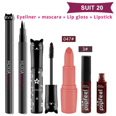 4 unids/set de maquillaje para gatos, incluyendo lápiz labial, delineador de ojos, máscara de pestañas, sombra de ojos, Kit de maquillaje, bolsa de cosméticos para mujer para regalos