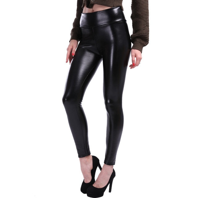 Winter Leather Leggings Women High Waist Warm Black Leggins